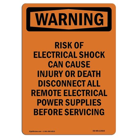 SIGNMISSION OSHA WARNING Sign, Risk Of Electrical Shock Can Cause, 14in X 10in Aluminum, 10" W, 14" L, Portrait OS-WS-A-1014-V-13503